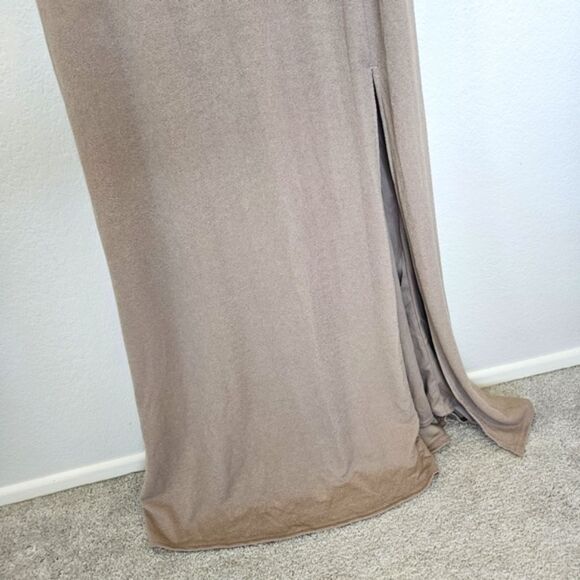 NWT Birdy Grey | Jay Long Dress Crepe Leg Slit In Taupe, Womens XL - Picture 5 of 10
